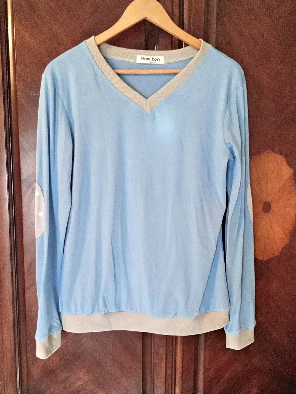 Womens Hawiton Sleep Shirt V-Neck Long Sleeve Pullover Soft Blue Sz Med Pj Top